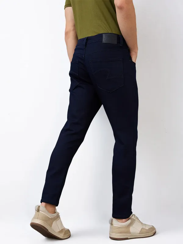 SPYKAR solid navy slim fit denim jeans for men