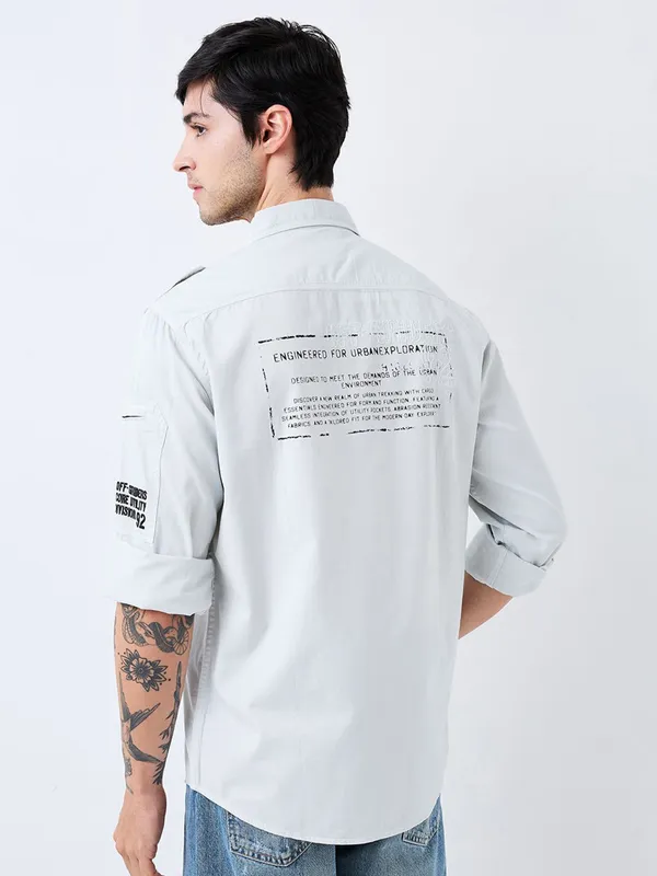 SPYKAR solid silver slim fit casual shirt