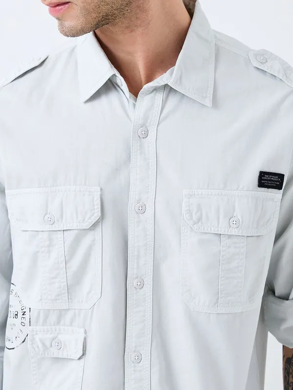 SPYKAR solid silver slim fit casual shirt