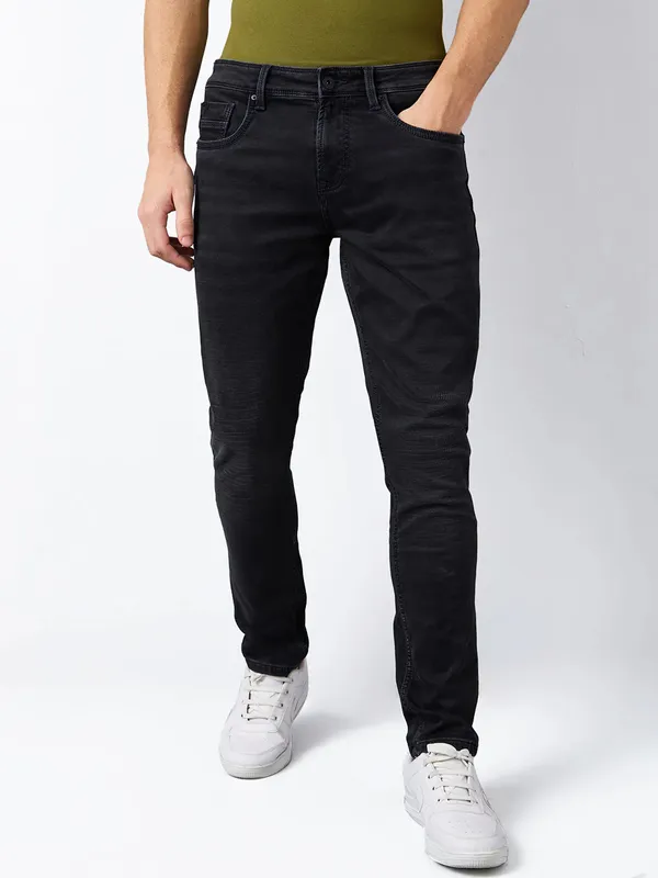 SPYKAR solid skinny fit black jeans for men