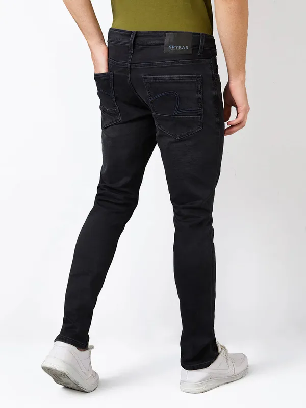SPYKAR solid skinny fit black jeans for men