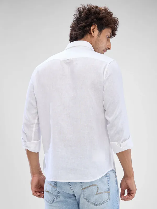SPYKAR solid white linen casual shirt