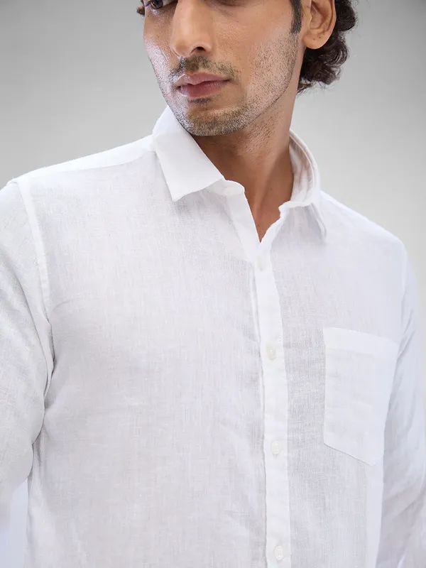 SPYKAR solid white linen casual shirt