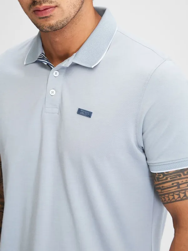 SPYKAR stone blue slim fit cotton t-shirt for men