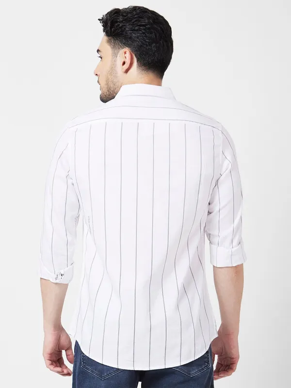 Spykar stripe cotton white shirt