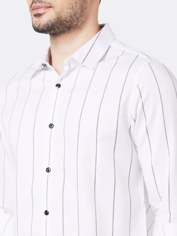 Spykar stripe cotton white shirt