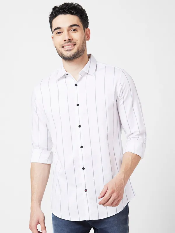 Spykar stripe cotton white shirt