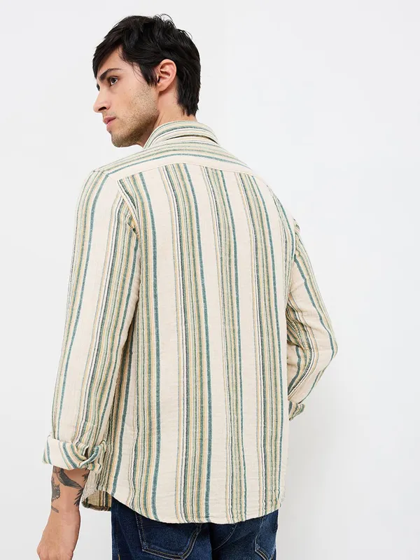 SPYKAR striped beige casual slim fit shirt