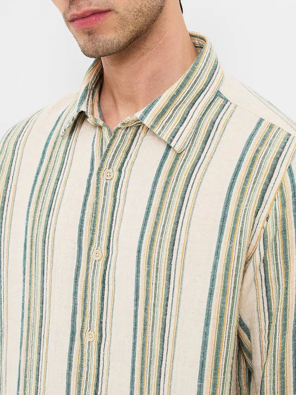 SPYKAR striped beige casual slim fit shirt
