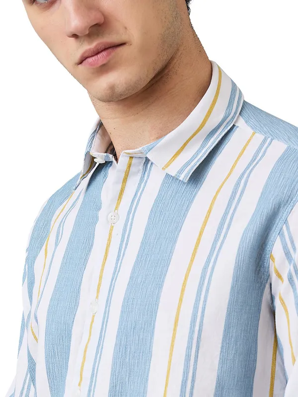 SPYKAR striped blue cotton casual wear shirt