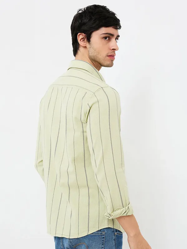 SPYKAR striped lime green mens casual wear shirt
