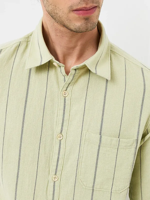 SPYKAR striped lime green mens casual wear shirt