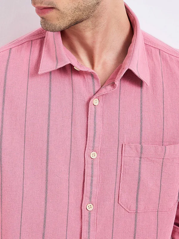 SPYKAR striped pink mens casual wear shirt