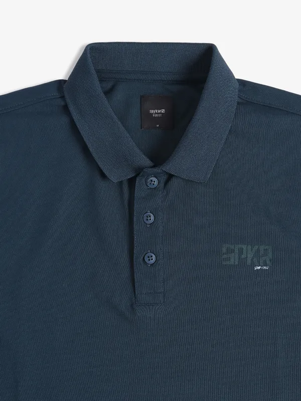 Spykar teal blue cotton plain t-shirt