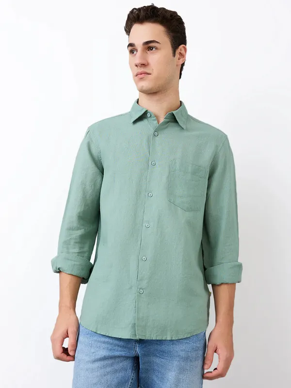 SPYKAR teal green mens casual wear shirt