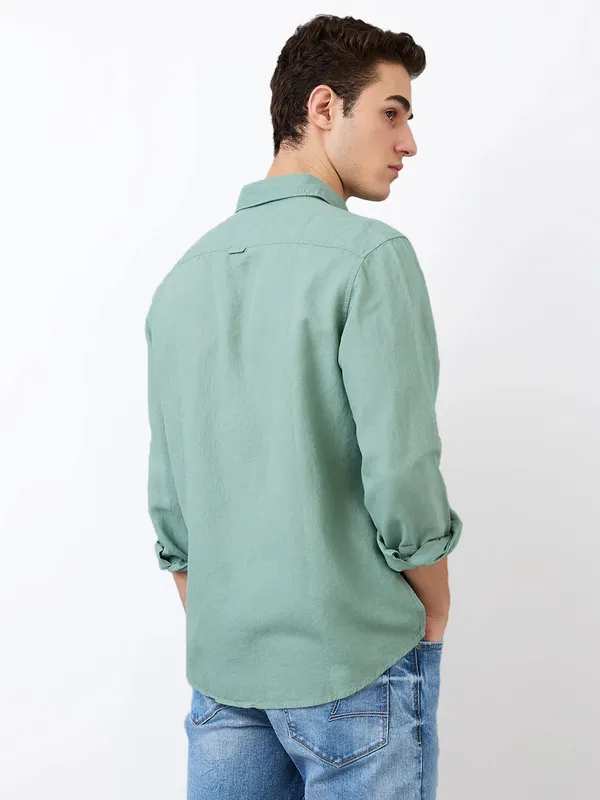 SPYKAR teal green mens casual wear shirt