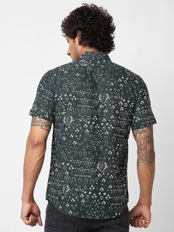 Spykar teal green printed shirt