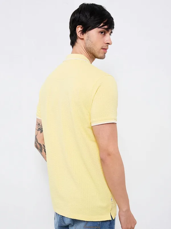 SPYKAR textured yellow slim fit polo t-shirt