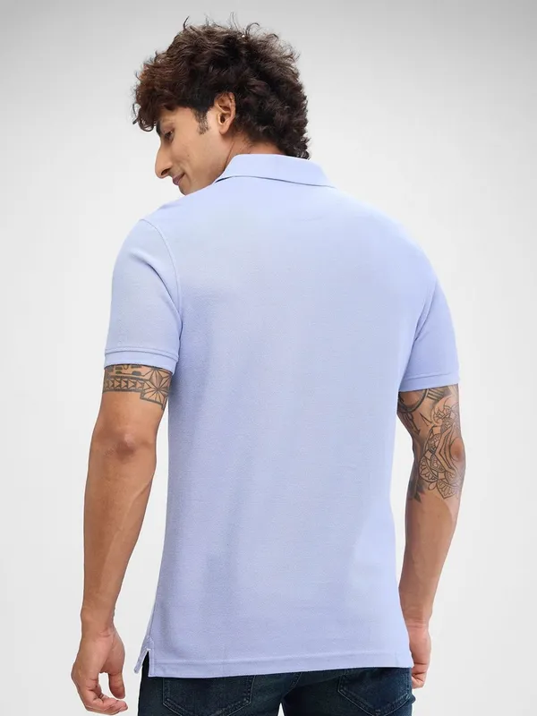 SPYKAR voilet polo neck with zipper closure cotton t-shirt