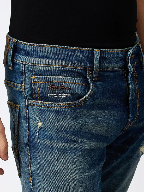 SPYKAR washed and ripped blue denim jeans
