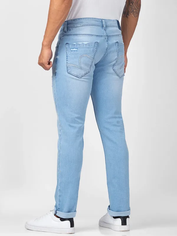 Spykar washed and ripped ice blue jeans