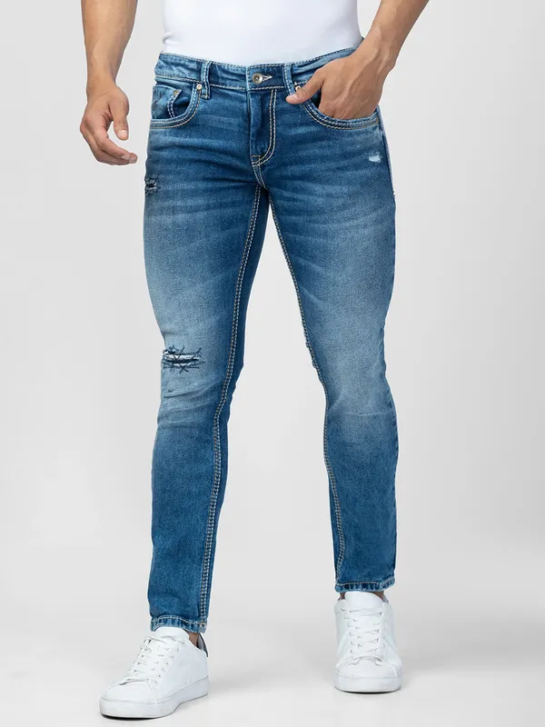 Spykar washed and ripped jeans in ink blue