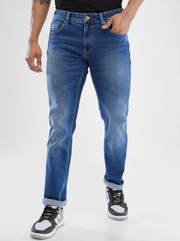 SPYKAR washed blue denim jeans slim fit jeans