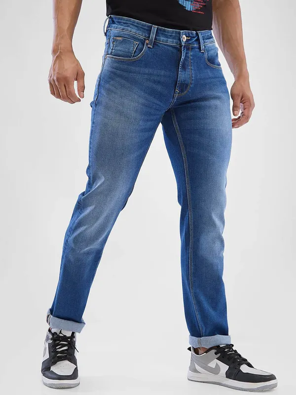 SPYKAR washed blue denim jeans slim fit jeans