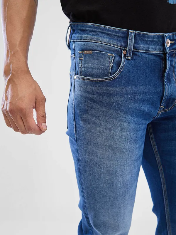 SPYKAR washed blue denim jeans slim fit jeans