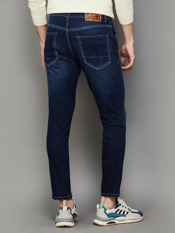SPYKAR washed dark blue denim slim tapered