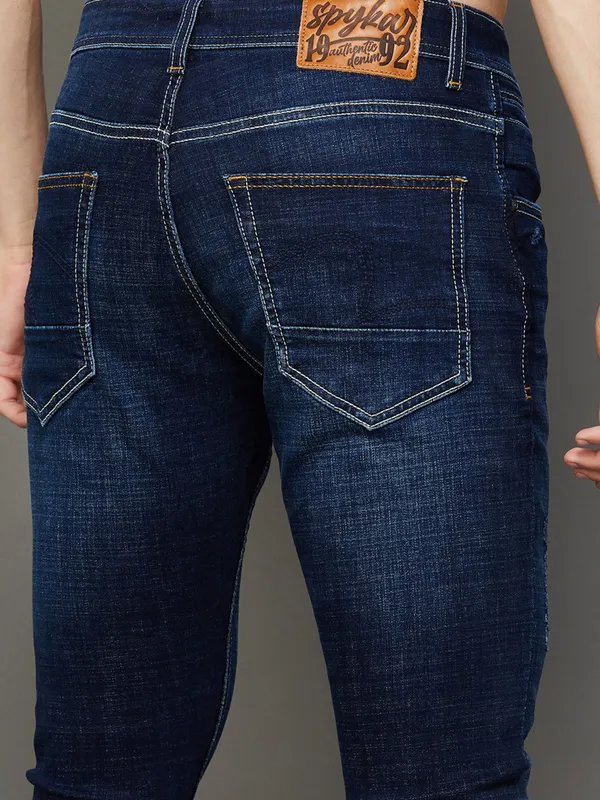 SPYKAR washed dark blue denim slim tapered