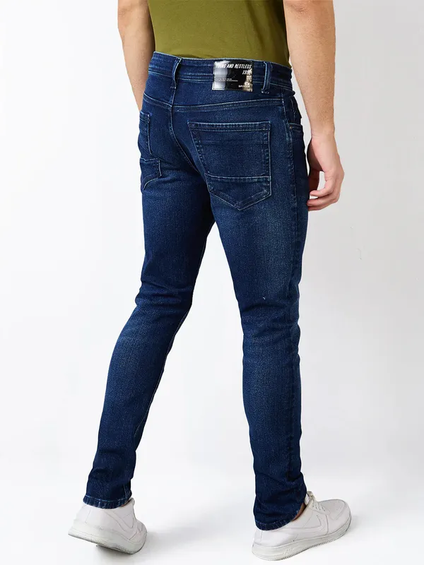 SPYKAR washed dark blue skinny fit denim for men
