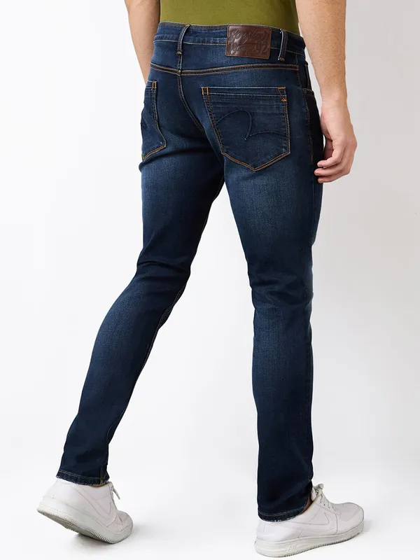 SPYKAR washed dark blue skinny fit mens denim
