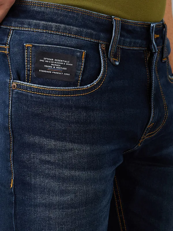 SPYKAR washed dark blue skinny fit mens denim