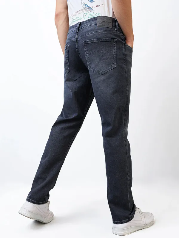 SPYKAR washed dark grey regular fit jeans for men