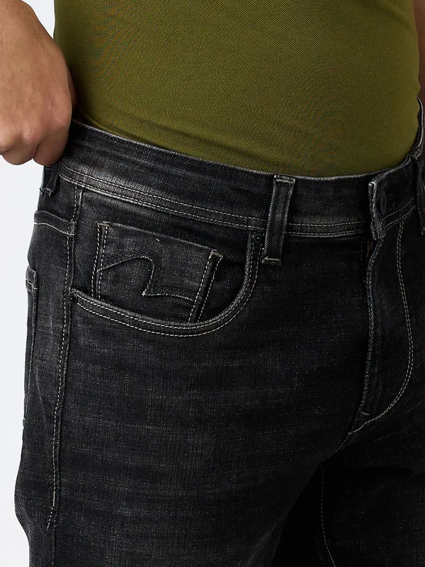SPYKAR washed dark grey regular fit mens denim