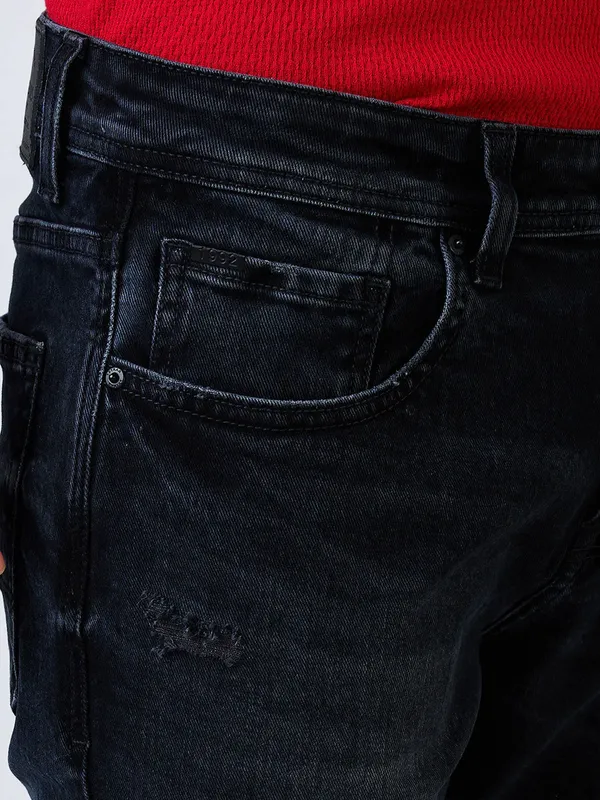 SPYKAR washed dark navy slim fit denim for men