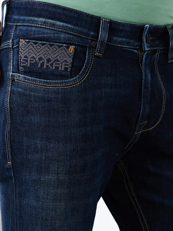 SPYKAR washed dark navy slim fit denim jeans for men