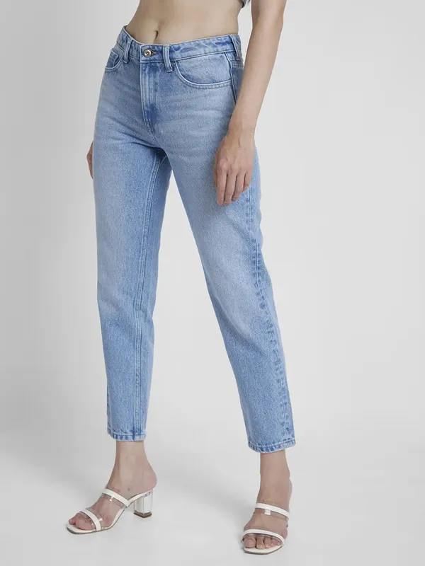 Spykar washed light blue mom jeans