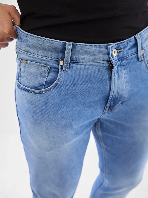SPYKAR washed light blue slim tapered fit denim