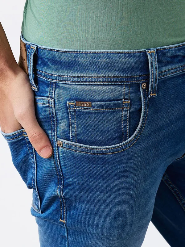 SPYKAR washed sky blue slim fit mens jeans