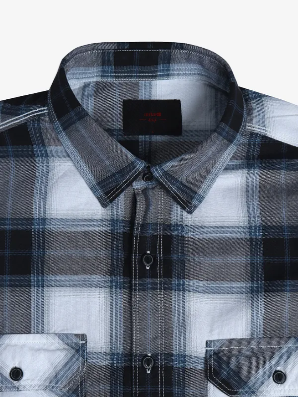 Spykar white and grey checks shirt