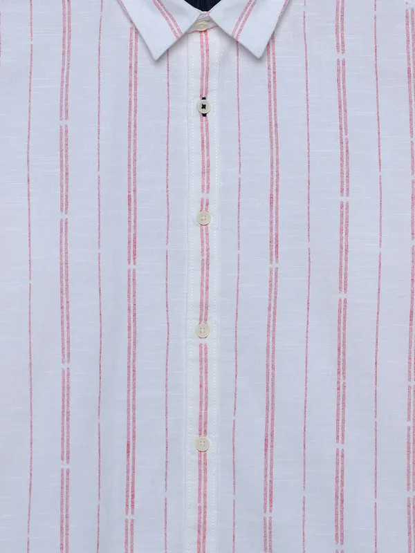 Spykar white and pink stripe cotton shirt