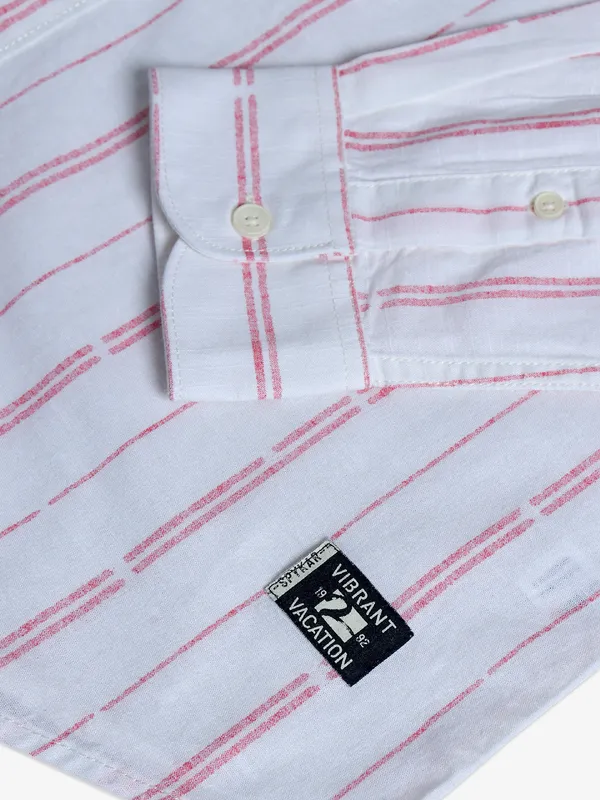 Spykar white and pink stripe cotton shirt