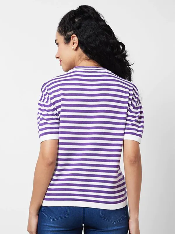 SPYKAR white and purple stripe t-shirt