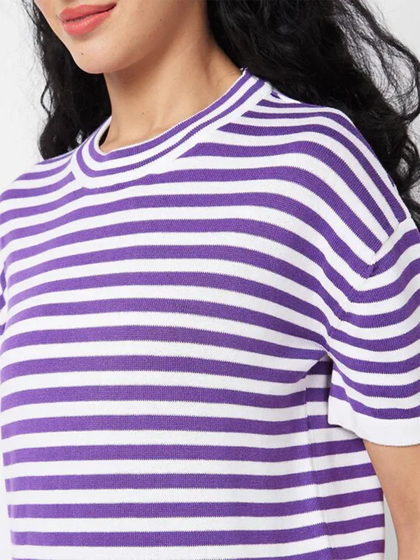 SPYKAR white and purple stripe t-shirt