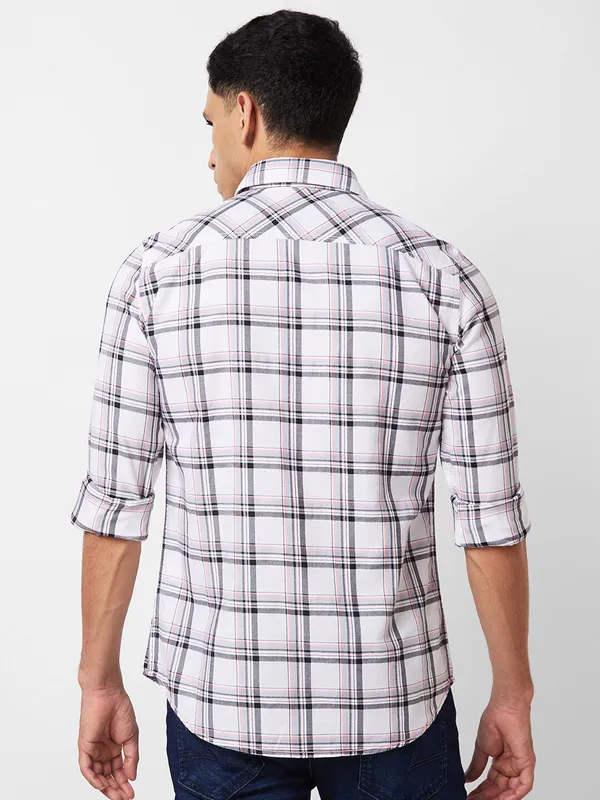 SPYKAR white cotton checks shirt