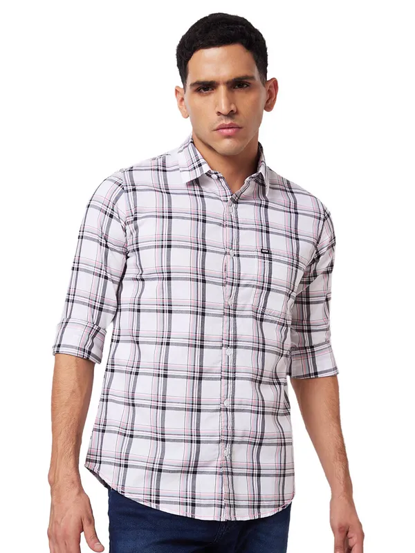 SPYKAR white cotton checks shirt