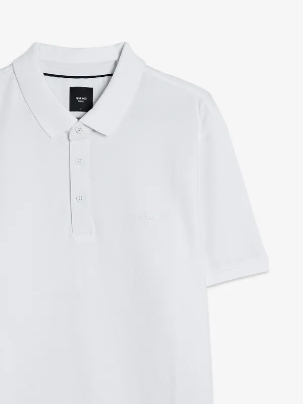 Spykar white cotton plain t-shirt