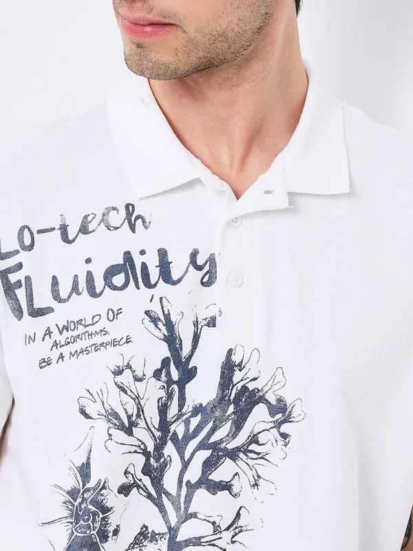 SPYKAR white cotton t-shirt with print